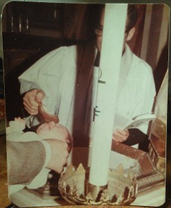 Being Baptized by Rev. Joseph Nativo at St. Lucy's Catholic Church in Newark, NJ on March 17, 1974. 