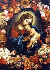  The image of the Virgin Mother and Infant Christ surrounded by flowers is from the Cistercian Abbey of Heiligenkreuz in Austria. 